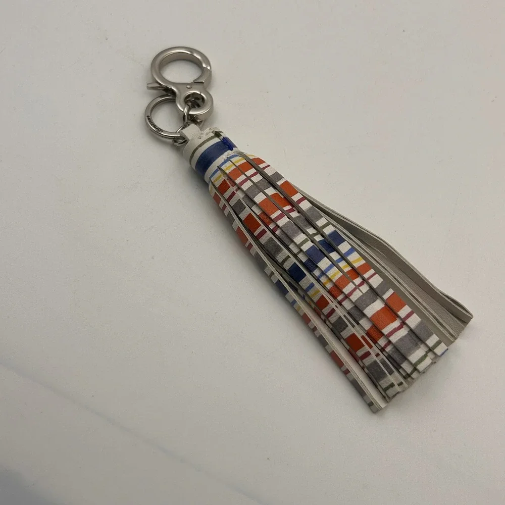 Brighton NAPA STRIPE Tassel Purse Fob Keychain Multi Color Leather Chic Charm
